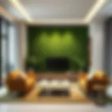Vibrant artificial grass wall enhancing interior decor