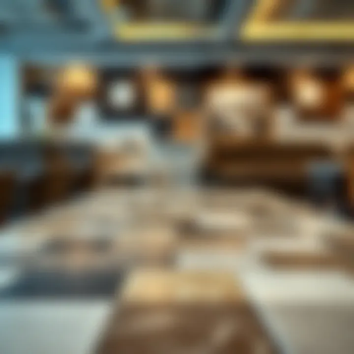 Variety of ceramic floor tiles displayed in a showroom